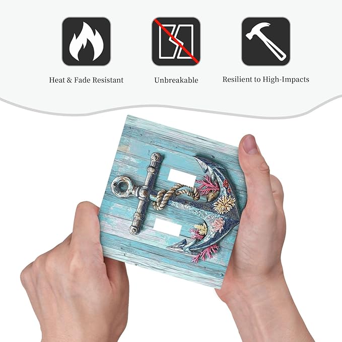Decorative Switch Plates Anchor Coastal Beach Nautical Coral 2 Gang Double Toggle Outlet Light Switch Cover Wall Plate Electrical Faceplate For Farmhouse Cabin Decor