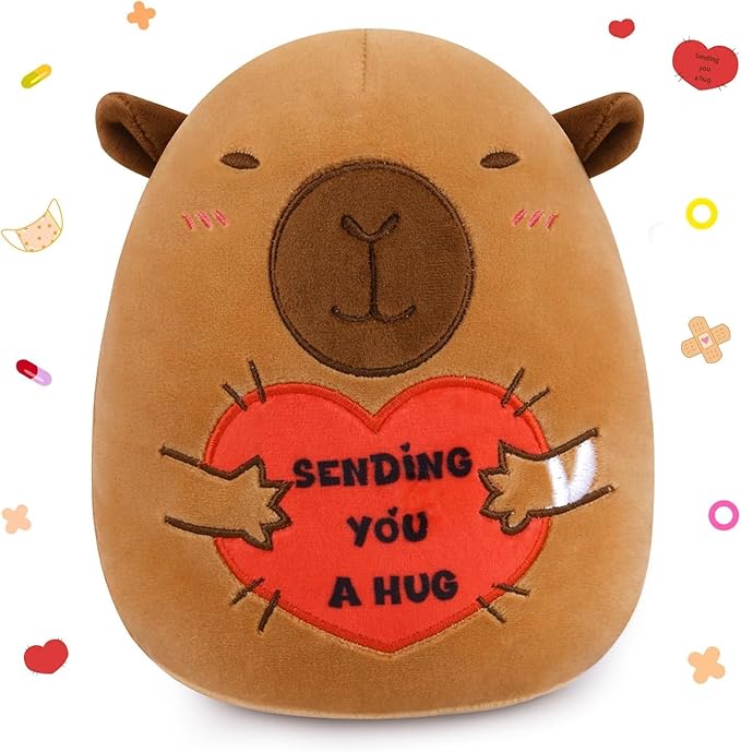 Capybara Plush, 8 Inch Get Well Soon Stuffed Animal with Bandage & Heart Hug for Surgery Recovery, Emotional Support Plush Toy, Feel Better & Get Well Gifts for Women, Men & Kids