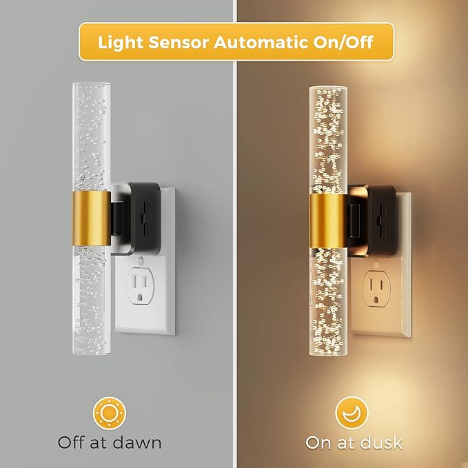 L LOHAS LED Night Light Rotating,[2 Pack] Night Lights Plug into Wall, Auto Light Sensor Nightlight Dimmable 100LM, 3000K Soft Light, LED Acrylic Bubble Nightlight Plug in for Bedroom Bathroom Hallway