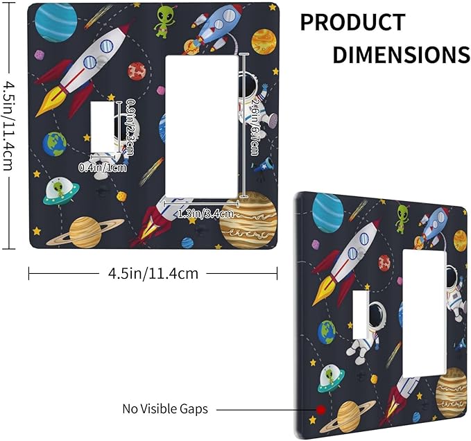 Rocket Planets Astronaut Blue Decorative 2 Gang Light Switch Covers Single Toggle Rocker Combo Wall Plate Electrical Faceplate Decorative Switchplate for Nursery Kidsroom Bedroom Decor
