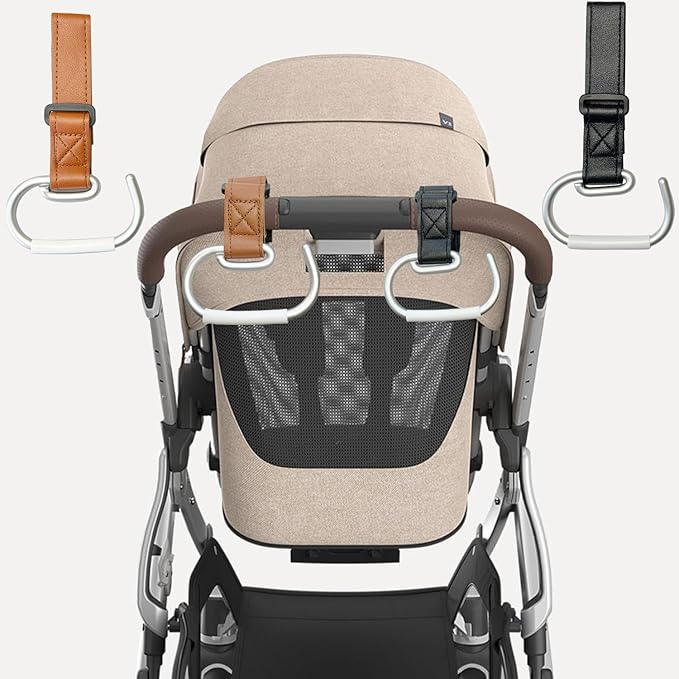 2 Pcs Stroller Hooks, Mommy Stroller Clip and Stroller Accessories Organizer Hook, Brushed Aluminum Hook for Strollers/Walkers/Mobility Scooter/Wheelchair/Rollator(Black)