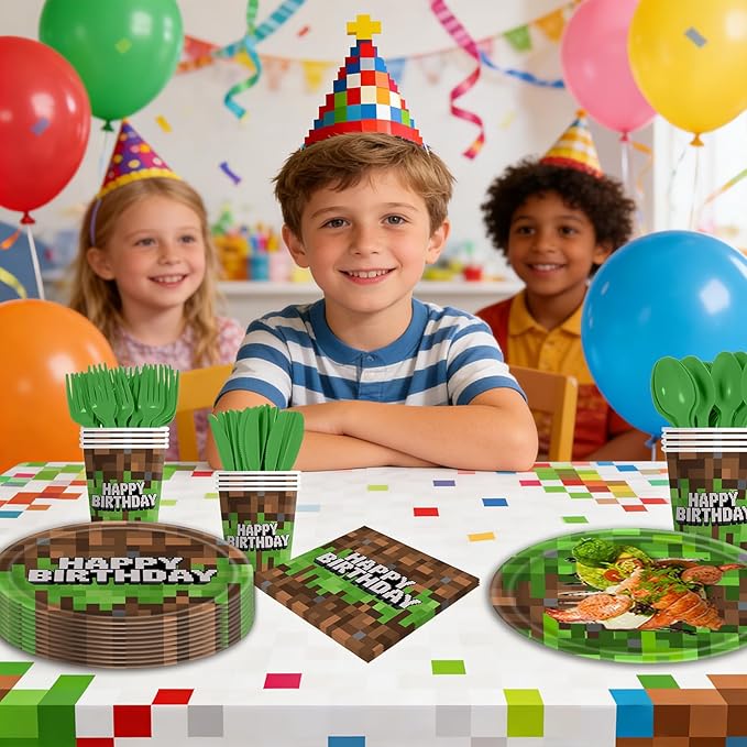 140pcs Green Birthday Party Decorations Green Plates Napkins Party Supplies Disposable Paper Cups Tableware Set for Boys Kid Teen Birthday Decor Serves 20