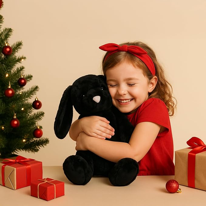 WEIGEDU Black Bunny Stuffed Animal Plush Toy with Floppy Ears, 17.7 Inch Soft Plush Rabbit Cuddle Buddy for Nursery Decor, for Boys and Girls