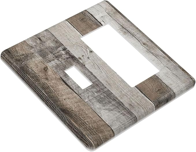 Natural Grey Wood Vintage Faux Wood Grain Outlet Covers 1 Toggle 1 Rocker Combination Decorative Wall Plate Electrical Switch Plates Light Switch Cover Plate for Farmhouse Home Decor