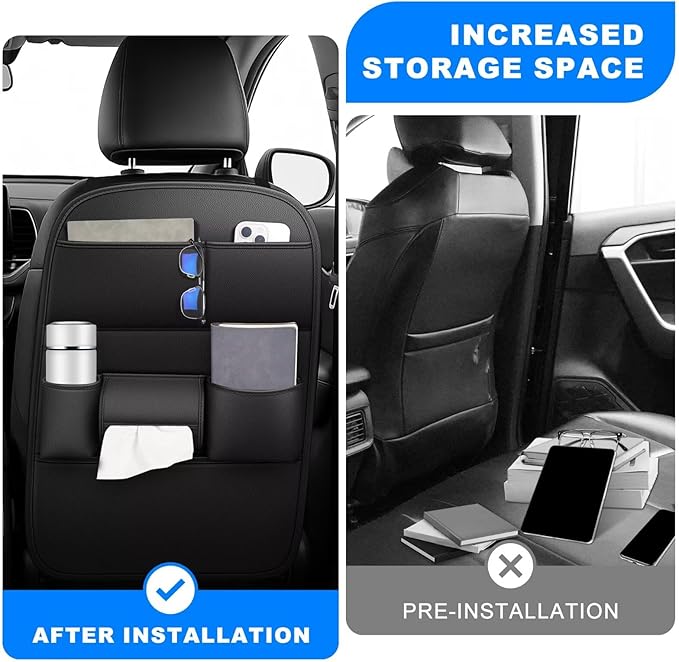 Back Seat Protector 2 Pack Fit For Jeep Grand Cherokee Car Kick Mats with Cup & Tissue Storage Organizer Pockets Waterproof Dirt Proof Faux Leather Auto Accessories For Kids(1 Pair Black)