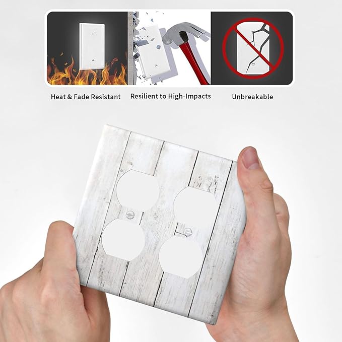 Modern Rustic Wood White Oak Print Outlet Covers 2 Gang Double Duplex Decorative Light Switch Covers Electrical Wallplates Socket Faceplate for Farmhouse Home Decor