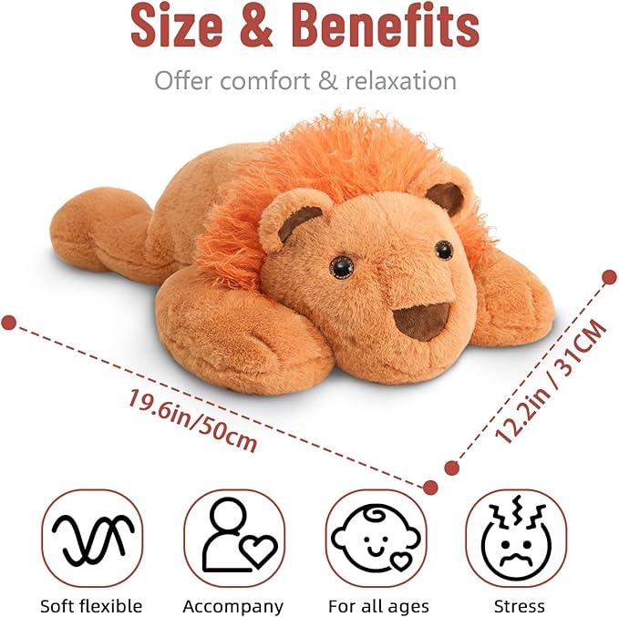 Niuniu Daddy 20" | 3.3 Pound Weighted Lion Stuffed Animals for Adults, Cute Soft Lion Plush Toy for Toddler Teens Kids, Large Lap Animal Body Pillow with for Present Christmas Birthday