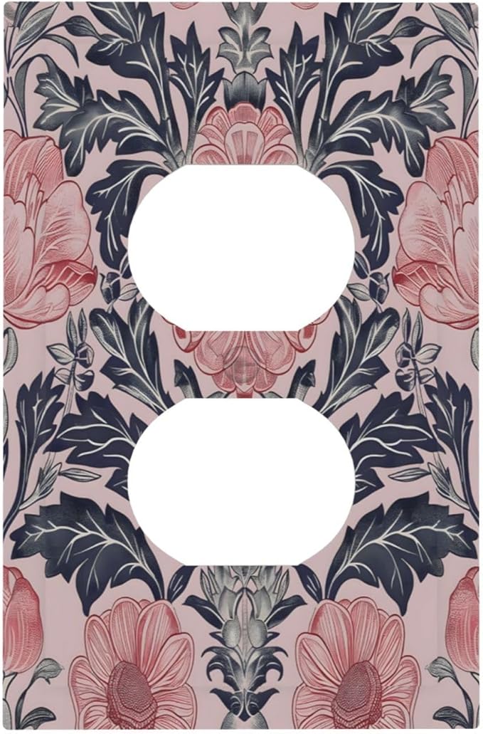 Pink Floral Vintage Botanical Boho Flower Outlet Covers 1 Gang Duplex Light Switch Cover Decorative Switch Plates Electrical Receptacle Faceplate Wall Plate for Farmhouse Home Decor