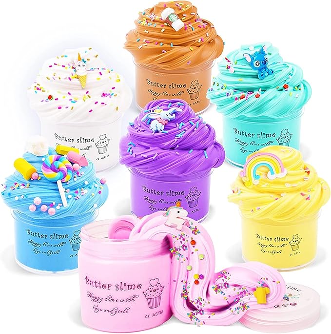 Jumbo Butter Slime Kit for Girls Ages 8-12 -49 Pcs-20 Colorful Slimes Including 15 Butter Slime & 5 Crystal Slimes, Charms Kit & More Accessories - Non Toxic, Non Sticky Slime for Kids - Sensory Toys