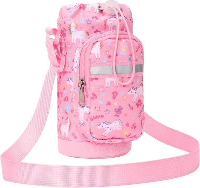 Water Bottle Carrier for Kids - Water Bottle Holder with Strap, Boys Girls Water Bottle Sling Bag for 10/12/14/16/18Oz Water Bottles Walking Hiking Camping