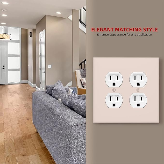Beige 2 Gang Double Duplex Receptacle Combo Outlet Light Switch Cover Wall Plate Electrical Faceplate Decorative Dual Device Switchplate