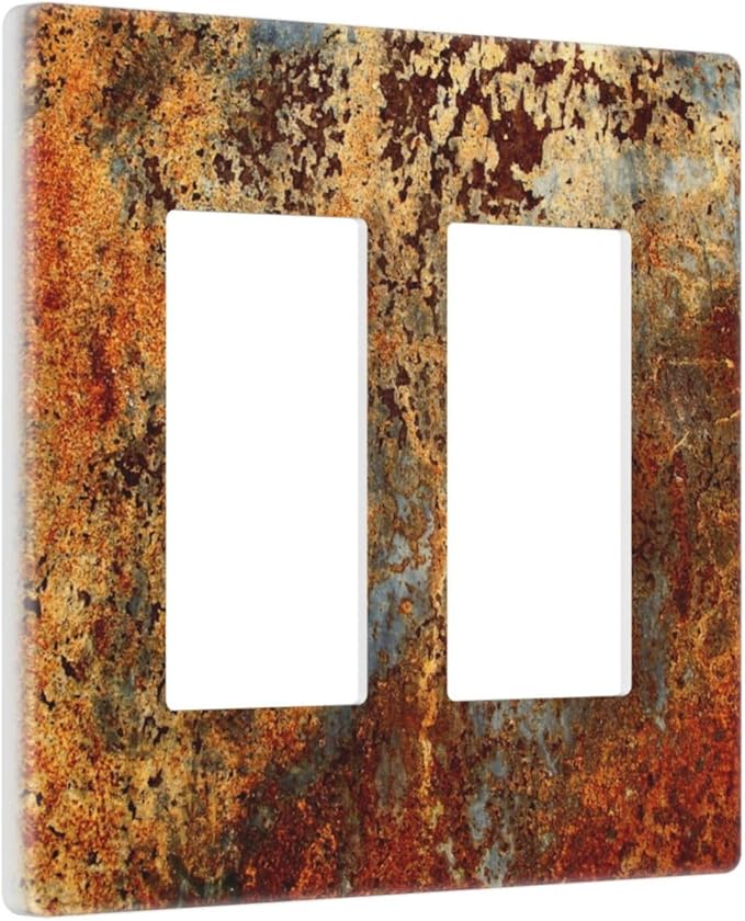 Rust Old Rusty Copper Rustic 2 Gang Double GFCI Rocker Rocker/Decorator Light Switch Cover Decorative Outlet Wall Plate Electrical Faceplate Screwless