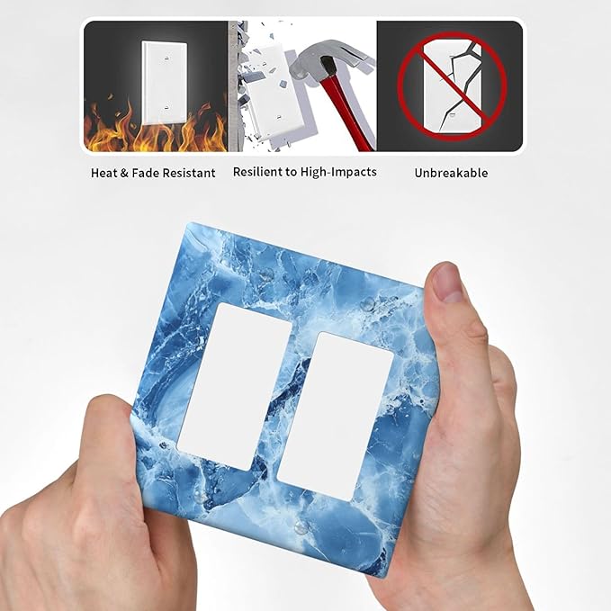 Outlet Covers Blue Marble Abstract Luxury Modern 1 Gang Duplex Light Switch Cover Plate Decorative Wall Plates Electrical Switchplate Receptacle for Bathroom Bedroom Decor（2 Pack）