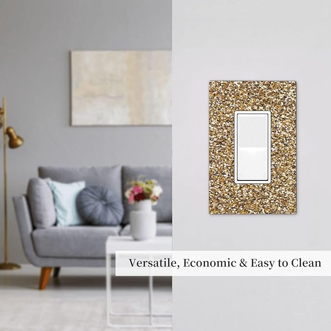Decorative Outlet Covers Gold Glitter Sequins 1 Gang Single Rocker Light Switch Cover Plate GFCI Wall Plates Electrical Switch Plate Cover for Bedroom Cabin Decor