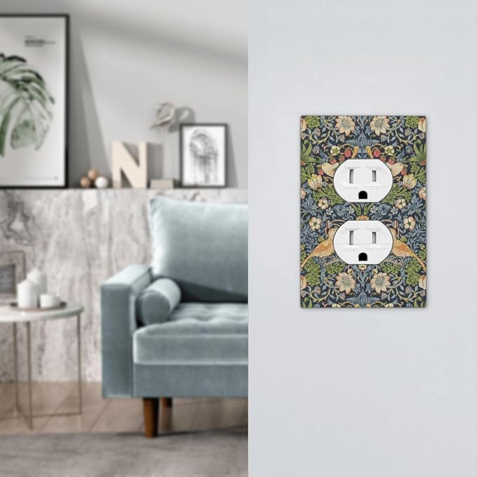 Outlet Covers Morris Strawberry Thrush Birds Colorful Plants 1 Gang Duplex Light Switch Cover Decorative Switch Plates Electrical Receptacle Faceplate Wall Plate For Bed Room Living Room