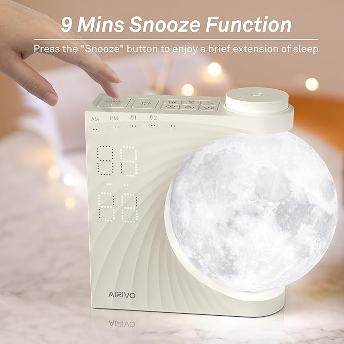 AIRIVO Sunrise Alarm Clock for Bedrooms, Wake Up Light & Sound Machine, Moon Night Light with Dual Alarms, 15 Sounds, 12 Volume Levels, Snooze for Kids Teens Heavy Sleepers