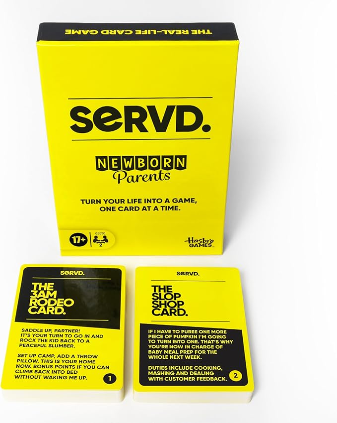 Hasbro SERVD Newborn Parents Edition Game – Hilarious Real-Life Couples Card Game for Infant and New Parents, First Birthdays – Ages 17+