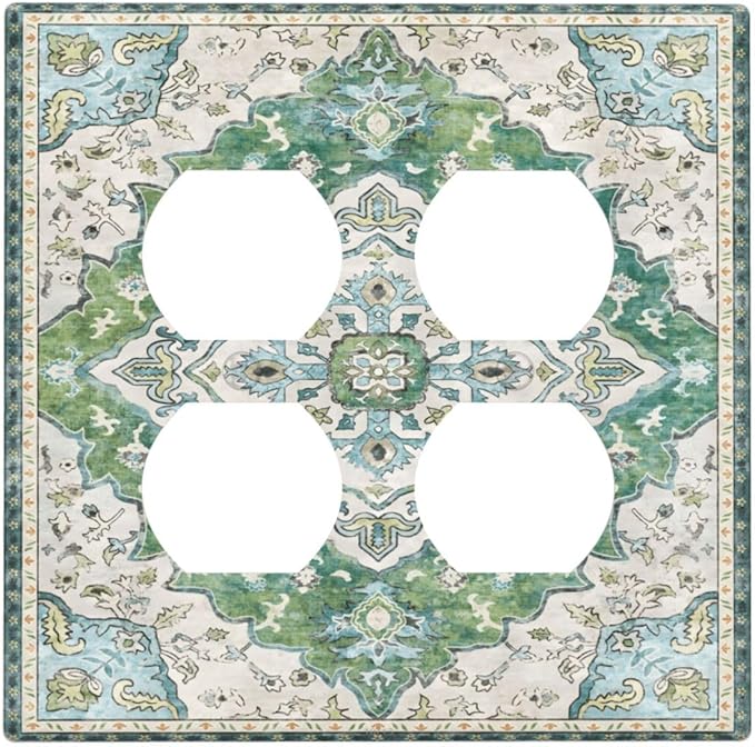 Sage Green Boho Vintage Floral Outlet Covers 2 Gang Double Duplex Decorative Light Switch Covers Electrical Wallplates Socket Faceplate for Bedroom Living Room Decor