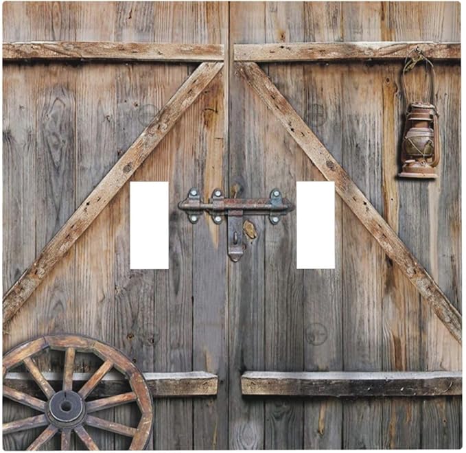 Wood Garage Barn Door Cabin 2 Gang Double Toggle Outlet Light Switch Cover Wall Plate Electrical Faceplate Decorative Dual Device Switchplate