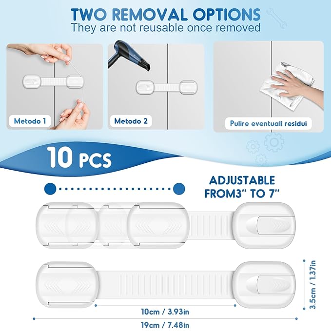 Cabinet Locks Baby Proofing, 12 Pack Child Proof Cabinet Locks with Strong Adhesive Child Safety Locks for Doors, Drawer Locks Baby Proofing No Drilling, Cabinet Locks for Babies- White