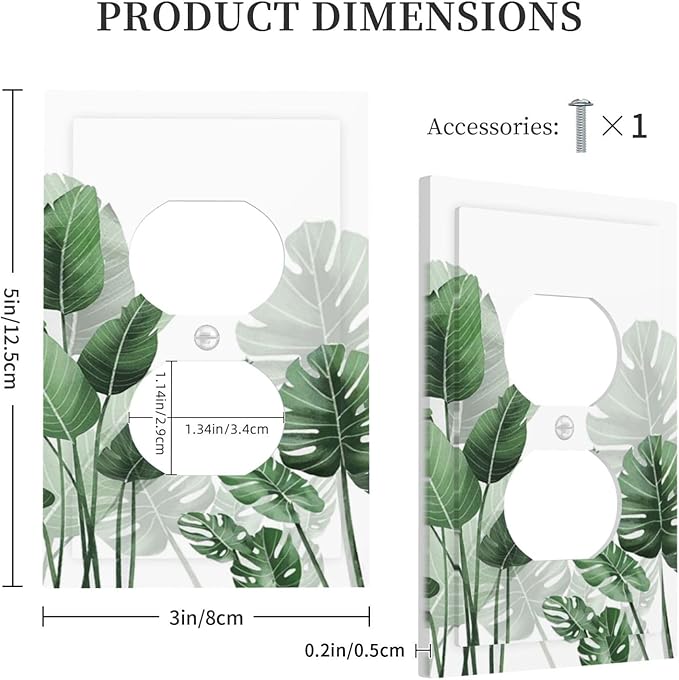 Outlet Covers Boho Tropical Plant Natural Palm Leaf 1 Gang Duplex Light Switch Cover Decorative Switch Plates Electrical Receptacle Faceplate Wall Plate For Bed Room Living Room Decor