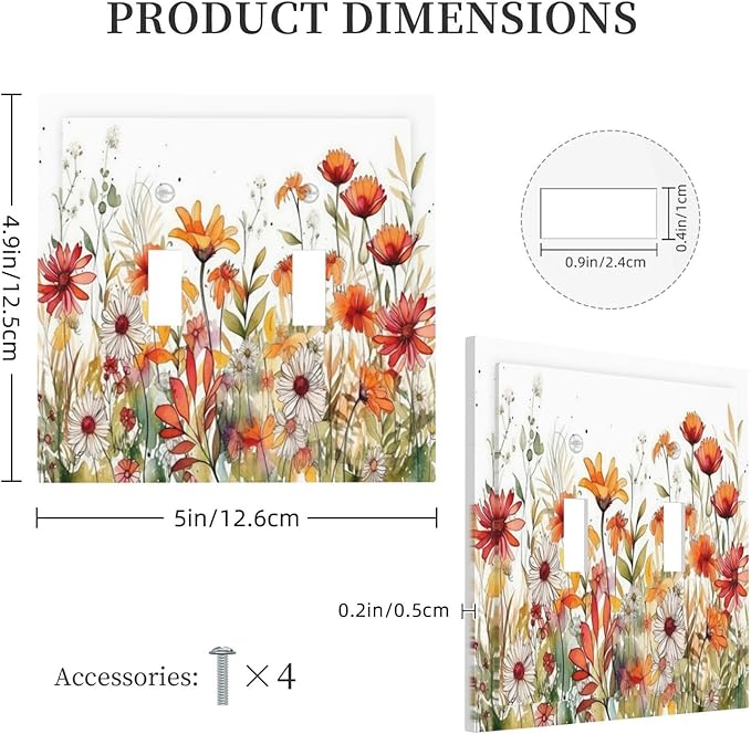 Watercolor Wild Flower Floral Daisy Plant Decorative Switch Plates 2 Gang Double Toggle Outlet Light Switch Cover Wall Plate Electrical Faceplate for Bedroom Living Room Decor