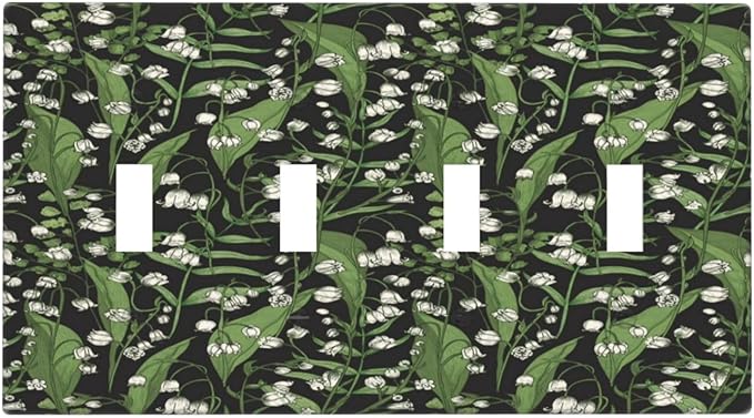 Boho Floral Green Leaves White Flowers Light Switch Covers Quad Toggle Electrical Faceplate 4 Gang Wall Plate Decorative Switch Plates for Farmhouse Bed Room Decor