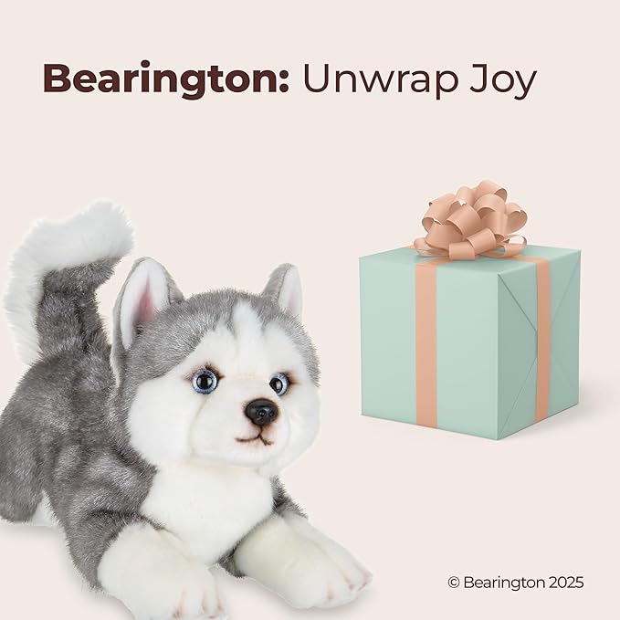 Bearington Explore 13-Inch Baby Dog Plush, Huggable Stuffed Animal Puppy, Adorable and Cuddly Husky Manouk Dog Plush Toy for Nursery Decor, Kids and Collectors, for Ages 3-14