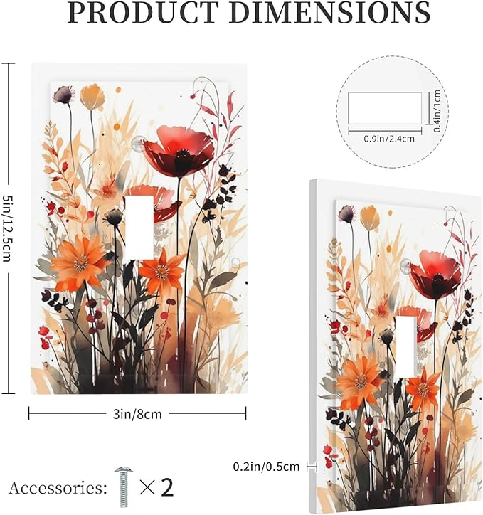 Decorative Light Switch Cover Country Watercolor Flowers Art Wildflower 1 Gang Single Toggle Decorator Outlet Wall Plate Device Electrical Faceplate Switchplates for Bedroom Cabin Decor