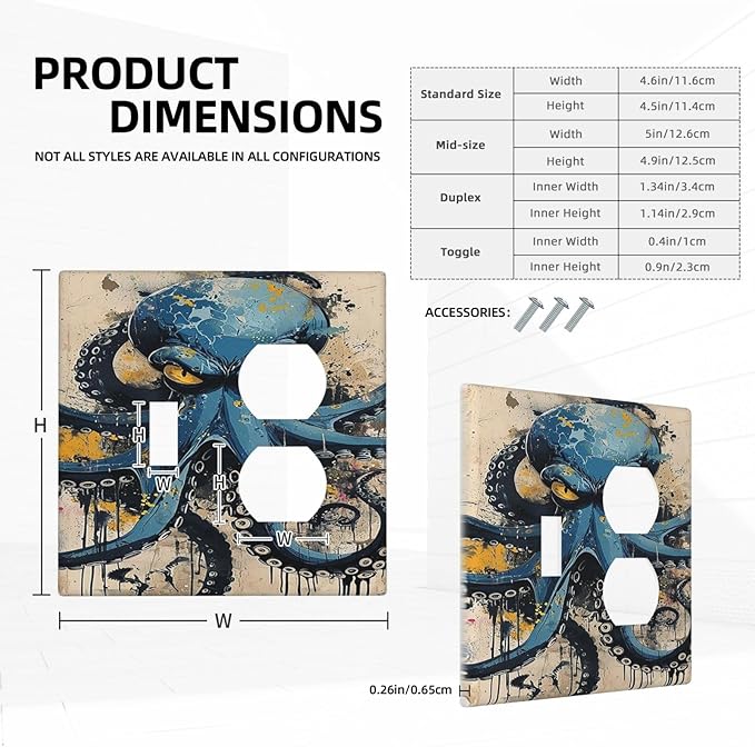Wallplates Nautical Vintage Blue Octopus Yellow Eyes Oil Watercolor 1 Toggle 1 Duplex Switch Plate Electrical GFCI Faceplate Decorative Light Switch Covers for Kids room Nursery Decor