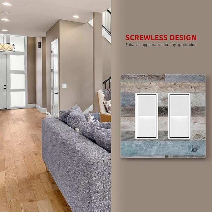 Old Retro Rustic Vintage Barn Door 2 Gang Screwless Double GFCI Decorator/Rocker Outlet Light Switch Wall Plate Cover Teal Blue Grey Wood Wooden Country Decorative Dual Device Receptacle Faceplate