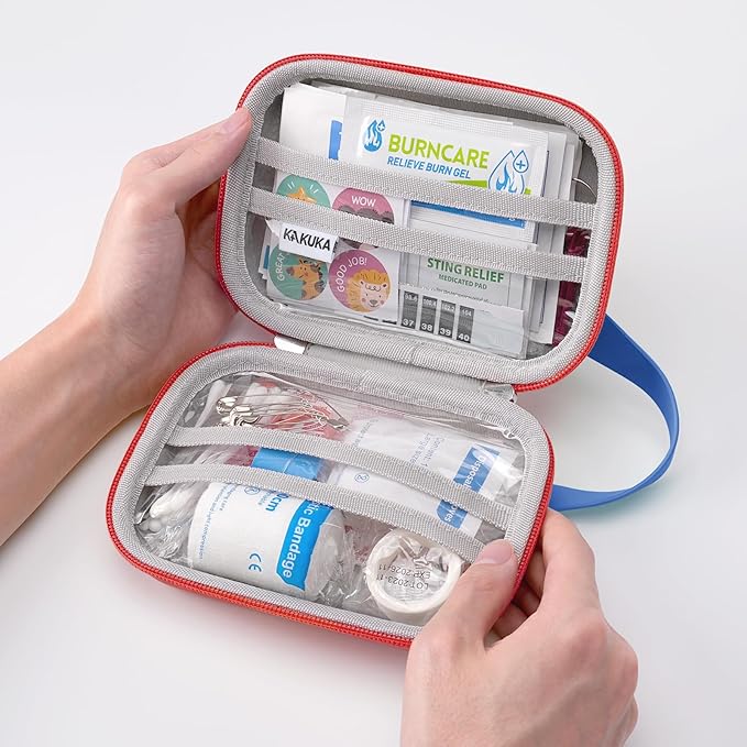 Mini First Aid Kit, 113 Pc. Water-Resistant Hard Toddler Kids Small Cute Case for Car, Home - TSA-Approved Travel Size