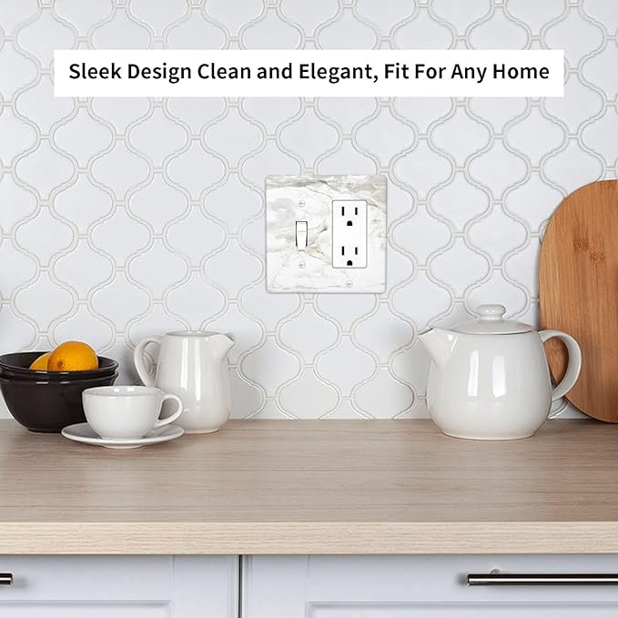White Marbling Golden Stream Lines Print Outlet Covers 1 Toggle 1 Rocker Combination Decorative Wall Plate Electrical Switch Plates Light Switch Cover Plate for Bathroom Kitchen Decor