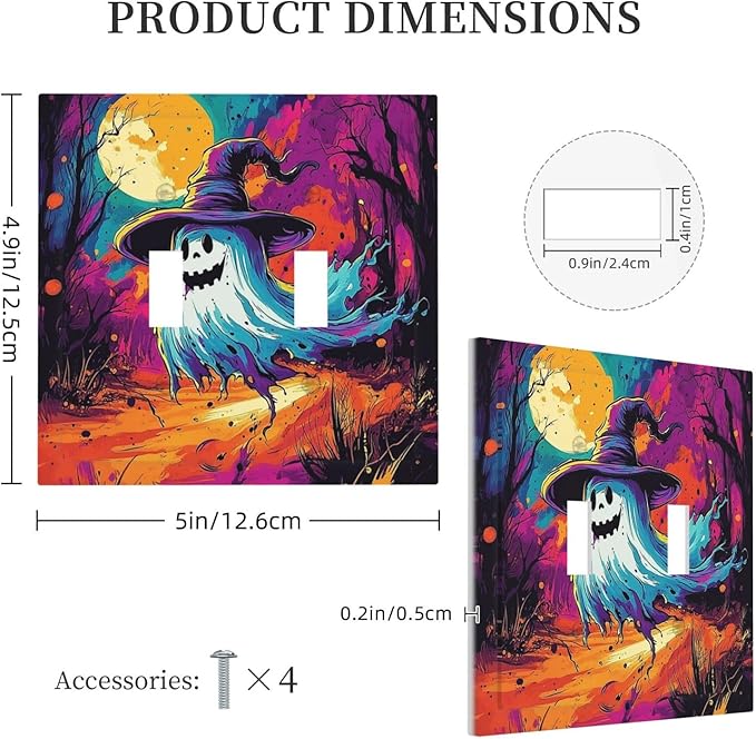 Decorative Switch Plates Ghost Colorful Forest Moon Dead Tree 2 Gang Double Toggle Outlet Light Switch Cover Wall Plate Electrical Faceplate For Nursery Kids Room Decor