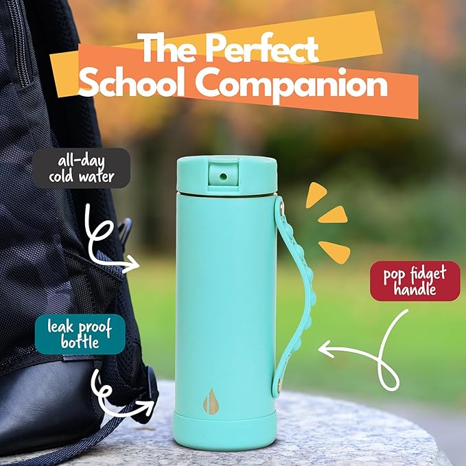 Elemental Iconic Kids Water Bottle for School - 100% Leak-Proof Insulated Water Bottles with Straw Lid & Pop-It Handle for Boys & Girls - Triple-Wall Insulated & BPA-Free, 14oz – Robin’s Egg