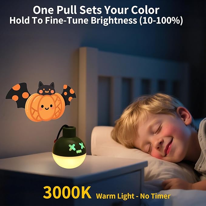 Pull-String Cute Night Light, 7 Color Changing, 30-Min Auto Off, USB-C Rechargeable Cordless Portable Bomb Night Light for Kids Room Bedroom/Camping, Afraid of Dark Indoor Christmas Gift