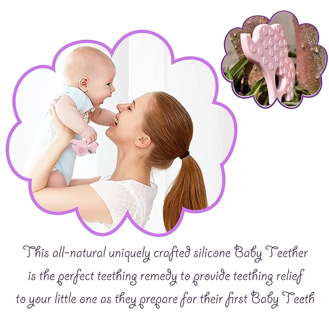 Bigspinach Soft Pink Elephant Teether Toy for Babies 3-6/6-12 Months Silicone Teething Toy Gift for Girls Gum Massager Anxiety Relief Items