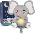 BRICHOEE Breathing Stuffed Animal, Soothing Elephant Stuffed Animal with Moving Ears, Breathing Motion, Calming Sound and Light for Baby Sleep Companion Portable Plush Gifts for Kids Adults Newborns