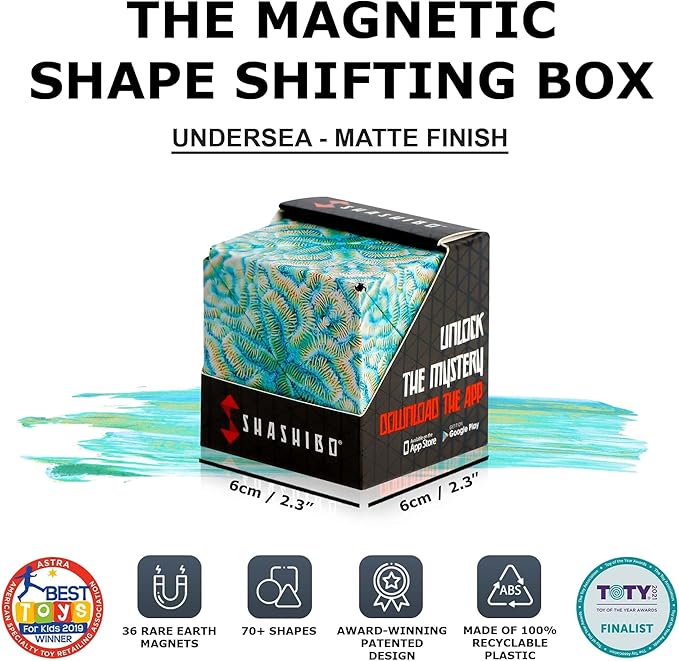 Shashibo Shape Shifting Box - Award-Winning STEM Fidget Toy with Ultra Strong Magnets - Puzzle Cube Transforms Into 100+ Shapes, Perfect Sensory Gift for Kids, Teens, and Adults (Undersea)