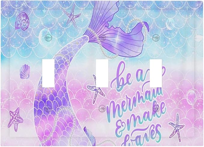 Purple Mermaid Tail Scales 3 Gang Light Switch Cover Decorative Triple Toggle Wall Plate Electrical Faceplate Switch Plug Face Plate