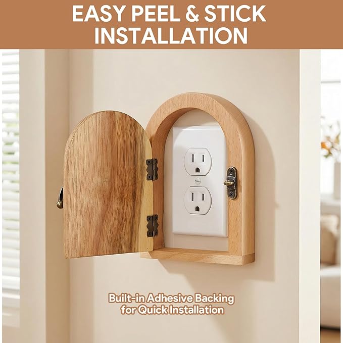 Fairy Door Outlet Cover Plate, No-Drill Decorative Outlet Covers for Pet Proofing, Handmade Wooden Door Style Light Switch Cover, Fits Standard Electrical Outlets, Easy Installation