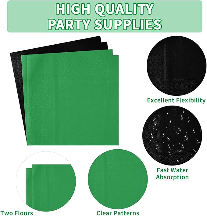 Grencian 96Pcs Green and Black Birthday Decorations Graduation Party Plates and Napkins Solid Color Disposable Heavy Duty Green and Black Tableware Set for Graduation Decorations 2026