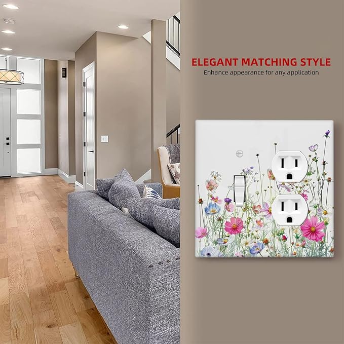 Wallplates Boho Colorful Flowering Plant Wild Flower 1 Toggle 1 Duplex Switch Plate Electrical Gfci Faceplate Decorative Light Switch Covers For Bed Room Living Room Decor