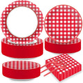 Naozinebi 200pcs Red and White Plates Napkins Checkered Plaid Paper Tableware Set Cake Dessert Disposable Dinnerware Spring Picnic Party Decoration for Baby Shower Birthday Decor Supplies Serves 50