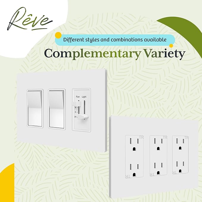 TG Screwless Decorator Wall Plates Child Safe Outlet Covers, Size 3-Gang 4.50" H x 6.30" L, Unbreakable Polycarbonate Thermoplastic, UL Listed, Glossy, White (5 Pack)