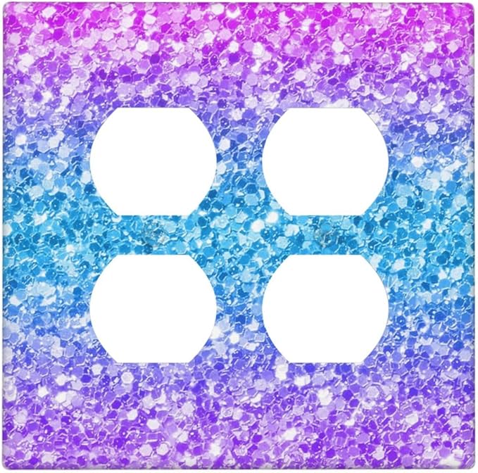 Light Switch Cover Plate Fantasy Colorful Glitter Blue Purple Gradient 2 Gang Socket Covers Double Duplex Wallplates Switch Plates and Outlet Covers for Kids Room Home Decor