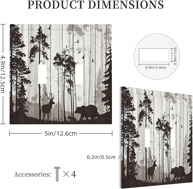 Light Switch Cover Rustic Deer Hunting Forest Woodland 2 Gang Wall Plate Double Light Switch Plate Country Toggle Decorative Outlet Covers Electrical Switchplate for Farmhouse Home Decor