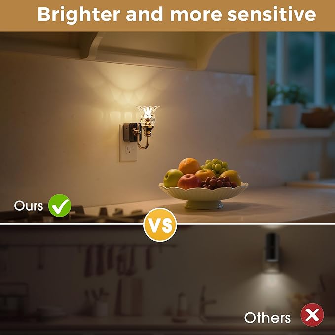 L LOHAS LED Night Lights Plug into Wall, 3000K Soft White LED Floral Night Light with Auto Sensor, 0-100lm Adjustable Brightness Plug in Nightlight, for Hallway Bedroom Stairway Gift