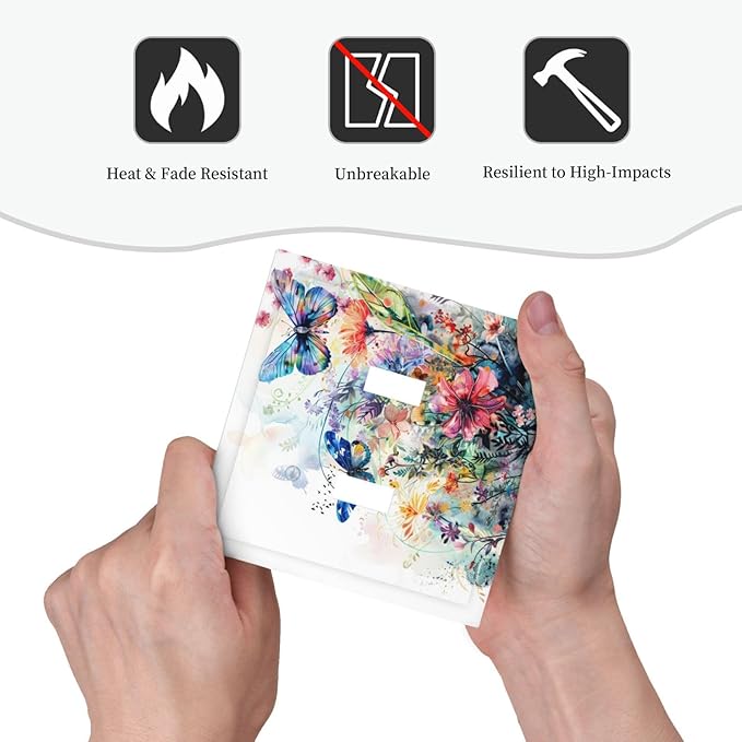 Light Switch Cover Plate Watercolor Colorful Floral Butterflies Wildflowers 2 Gang Double Toggle Decorative Switch Plates Wall Plates Electrical Faceplate for Bathroom Bedroom Decor