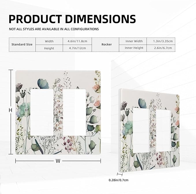 Watercolor Aqua Blue Flower Decorative Rocker GFCI Light Switch Cover 2-Gang Electrical Double Decorator Wall Plate Beige/Tan Floral Wildflower Blossom Herb Switches Faceplate Cover Dimmer Screwless